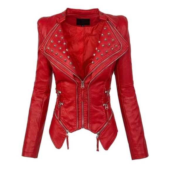 Buckle Jackets & Blazers - New Buckle Red Studded Leather Jacket Size: Medium